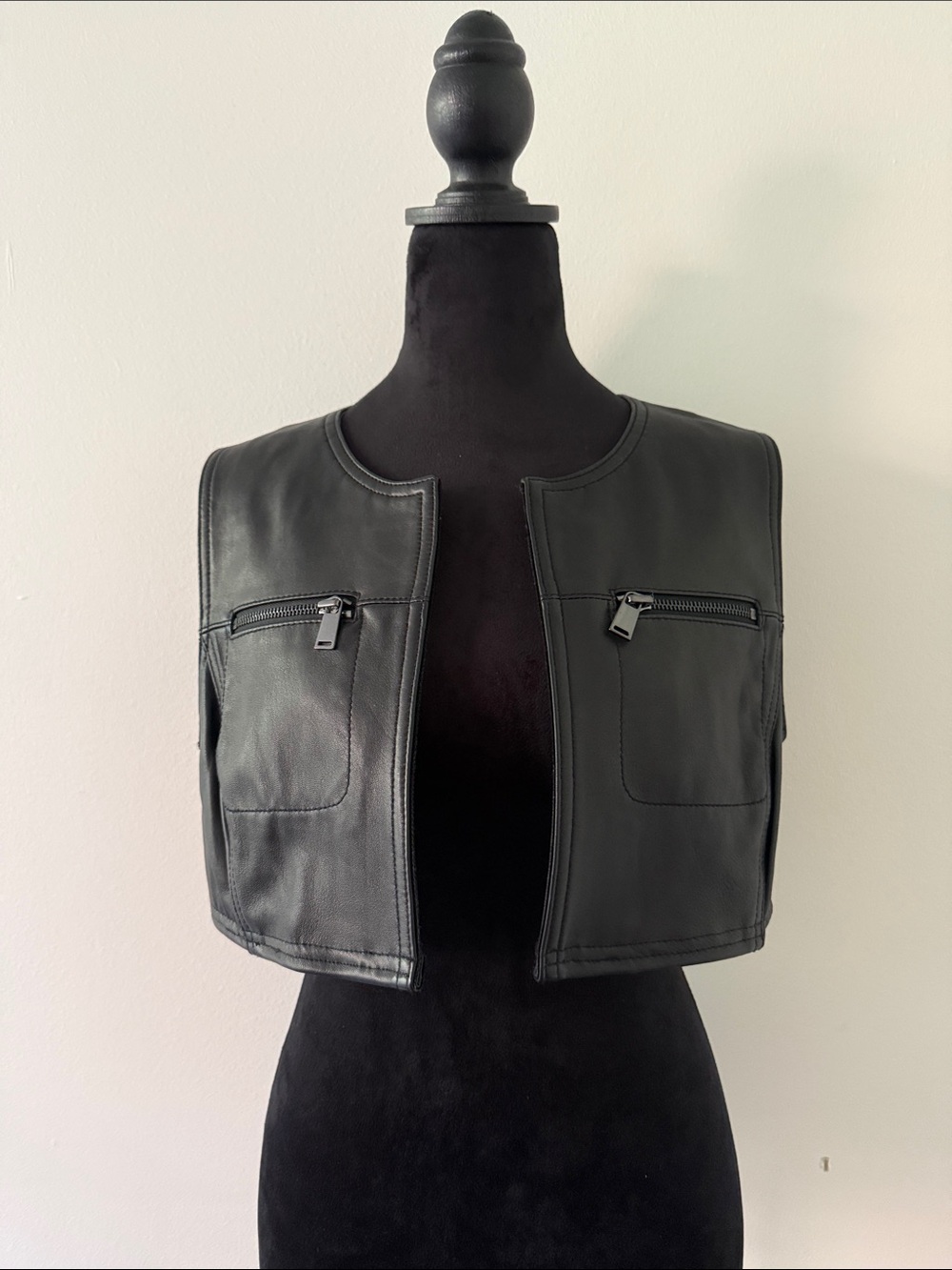Custom Black Leather Cropped Vest Jacket - Unisex